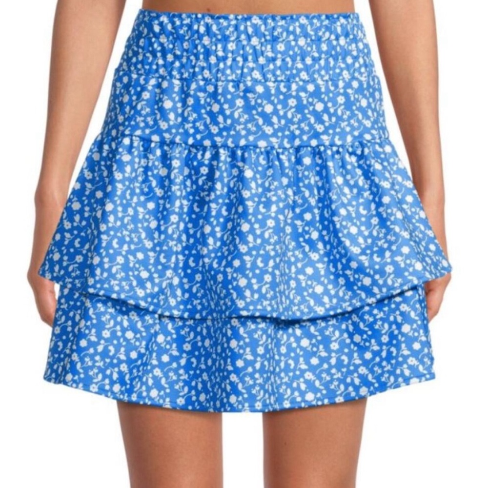Addison Bay Blue Floral Tiered Mini Skirt